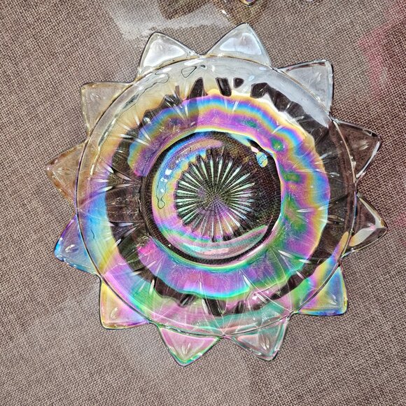 Vintage Federal Glass Smokey Gray Petal Design Iridescent Carnival Glass Plates - Picture 2 of 11